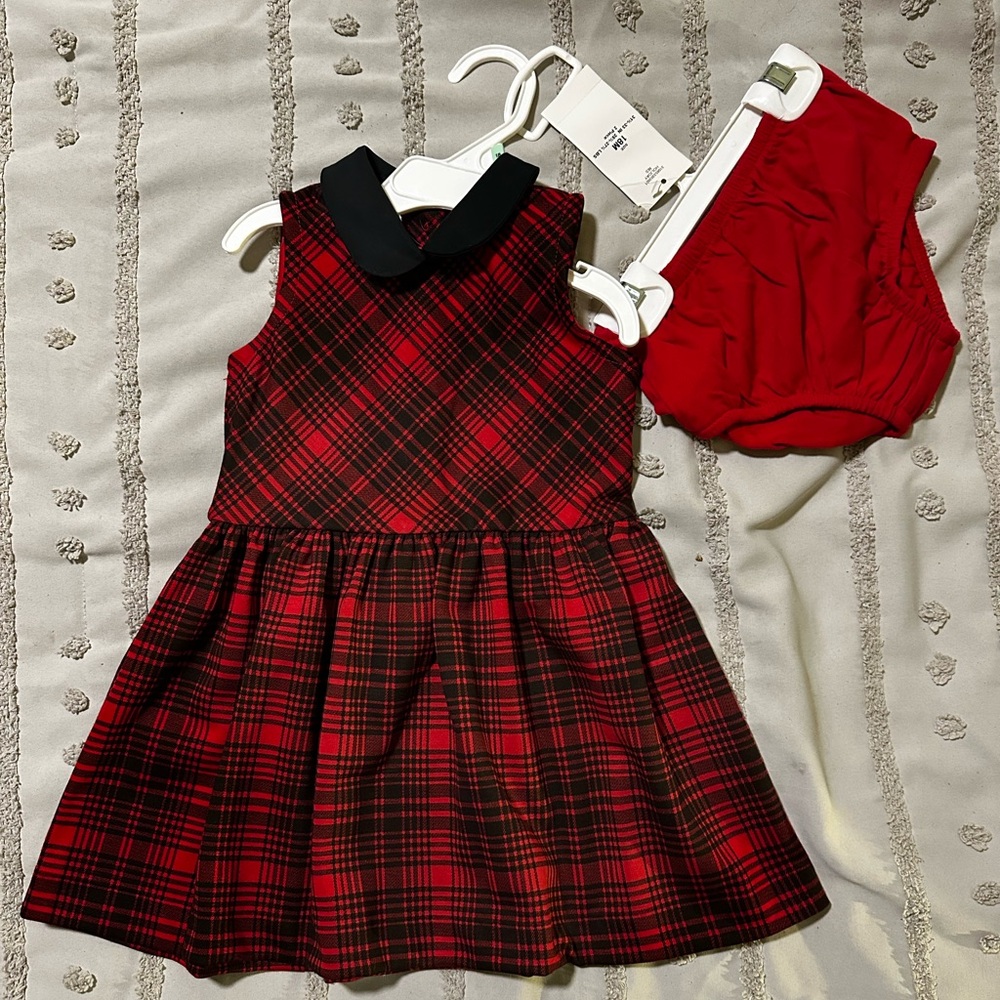Ralph Lauren red plaid collared dress with diaper cover